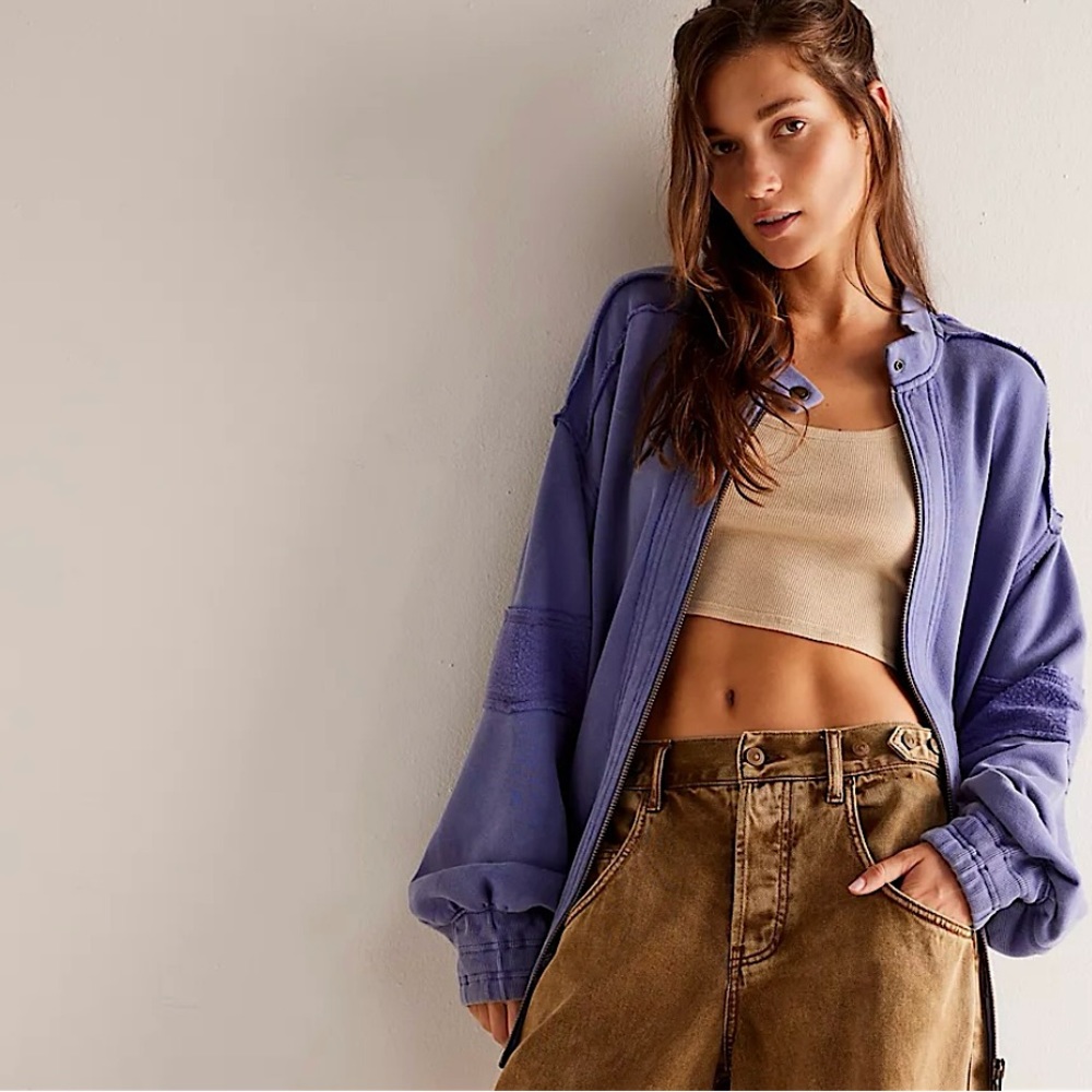 NEW Free People Lou Moto Zip Jacket In Prep Peri